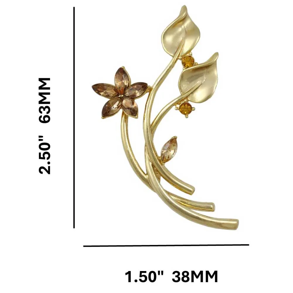 Long Stem Brown Crystal Daisy Flower Brooch Pin - PRL745