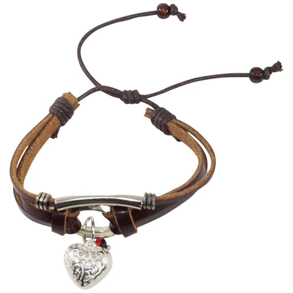 LOVE & Friendship Charm Adjustable Leather Bracelet for Women w/Huayruro Seed