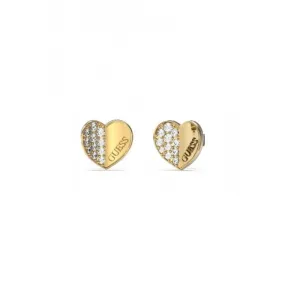 Lovely Guess 12mm Plain Pave Heart Gold Earrings UBE03038YG