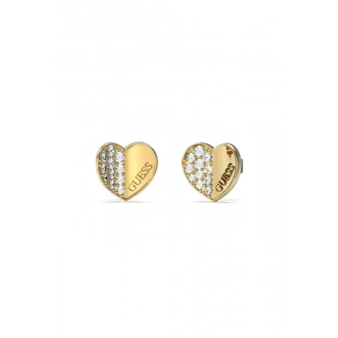 Lovely Guess 12mm Plain Pave Heart Gold Earrings UBE03038YG