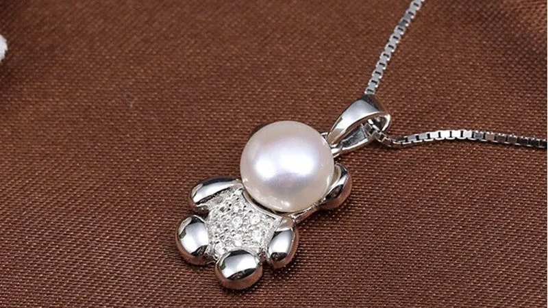 Lucky bear pendant necklace genuine 8-9mm freshwater pearl jewelry for women 2016 new fashion with gift box top quality