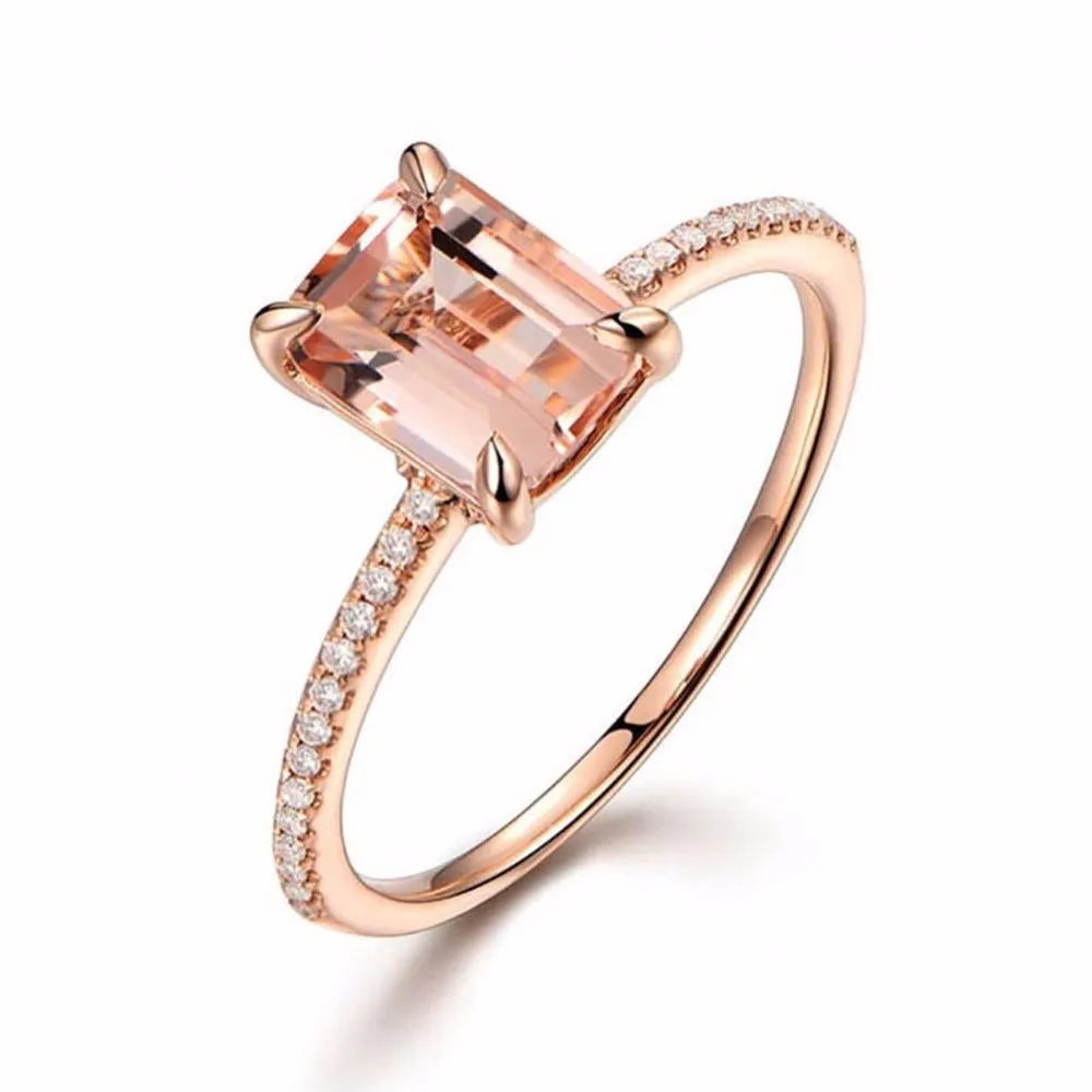 Luxury Rose Gold Square Crystal Zircon Engagement Ring 2 Pcs/set Bridal Wedding Band Rings #268739