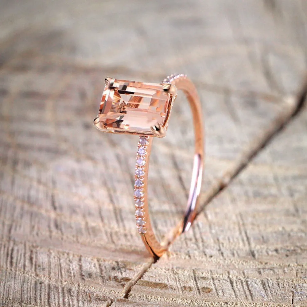 Luxury Rose Gold Square Crystal Zircon Engagement Ring 2 Pcs/set Bridal Wedding Band Rings #268739