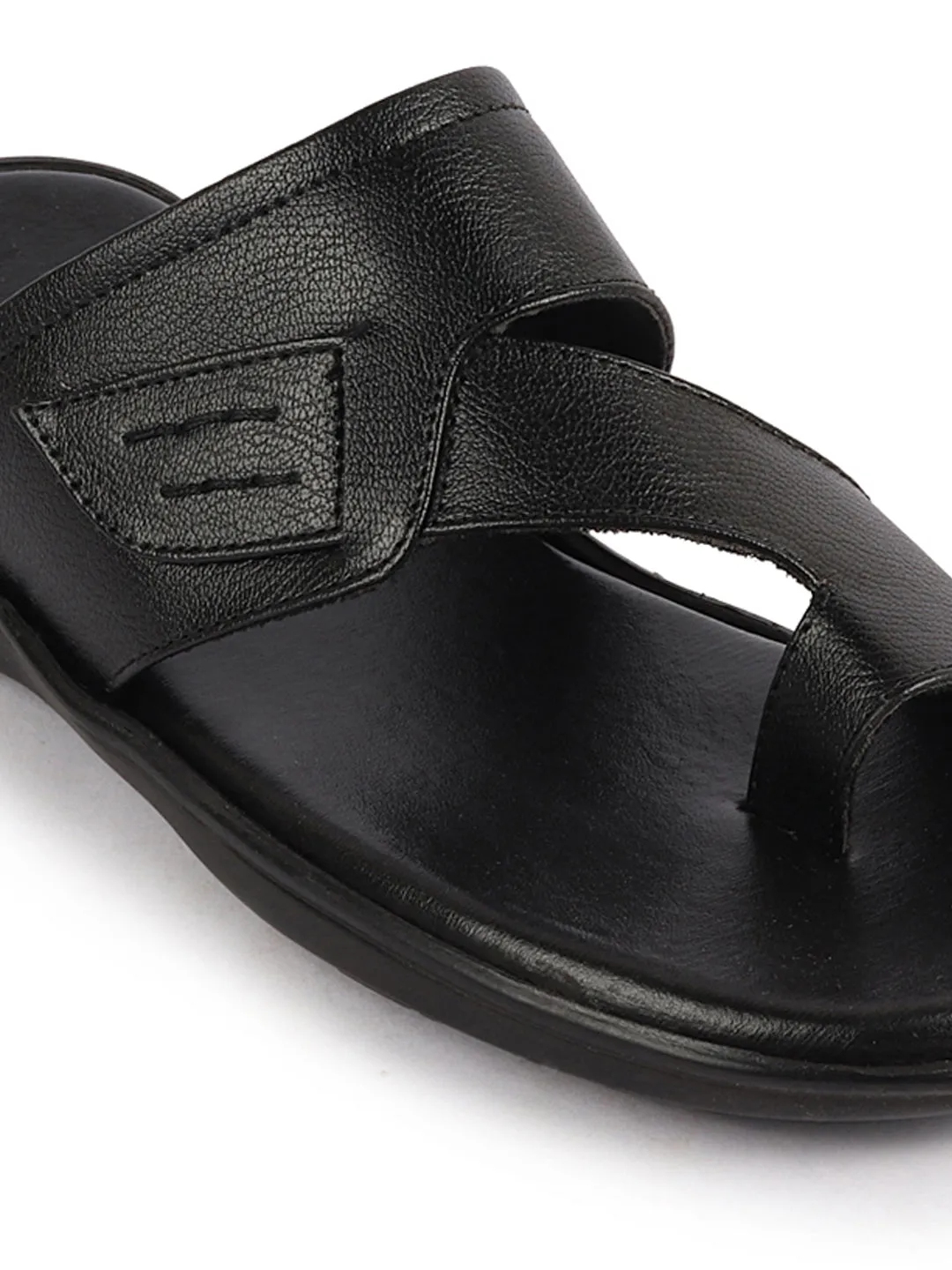 Men Black Daily Indoor Outdoor Multi Strap Slip On Toe Ring Slipper