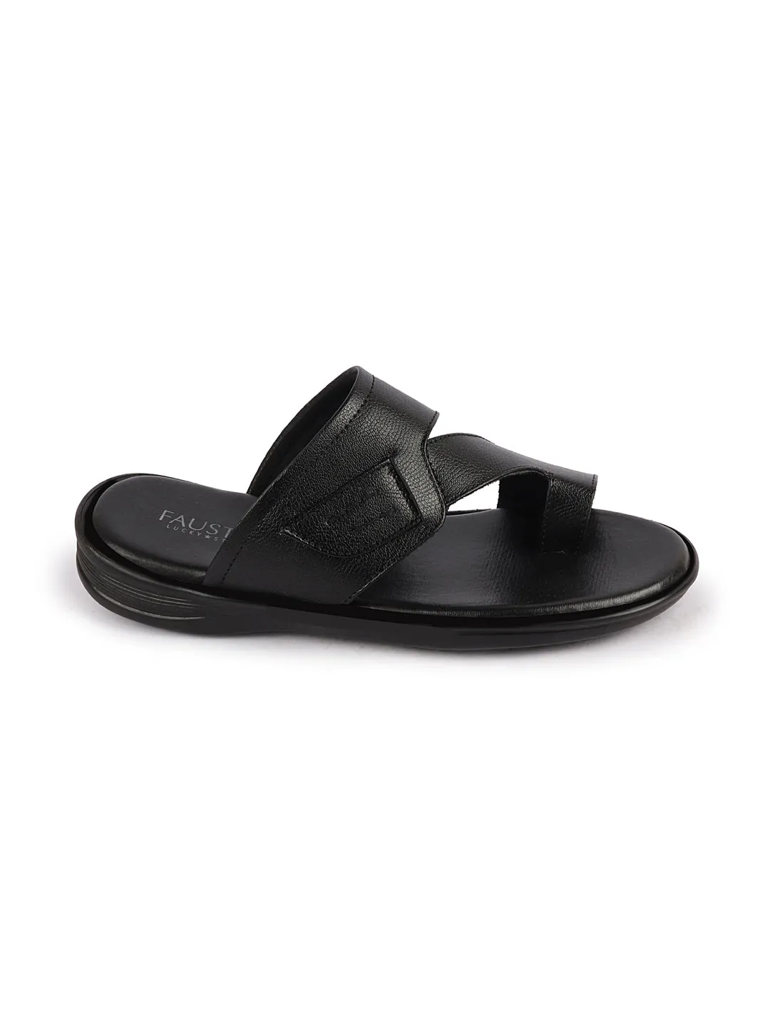 Men Black Daily Indoor Outdoor Multi Strap Slip On Toe Ring Slipper