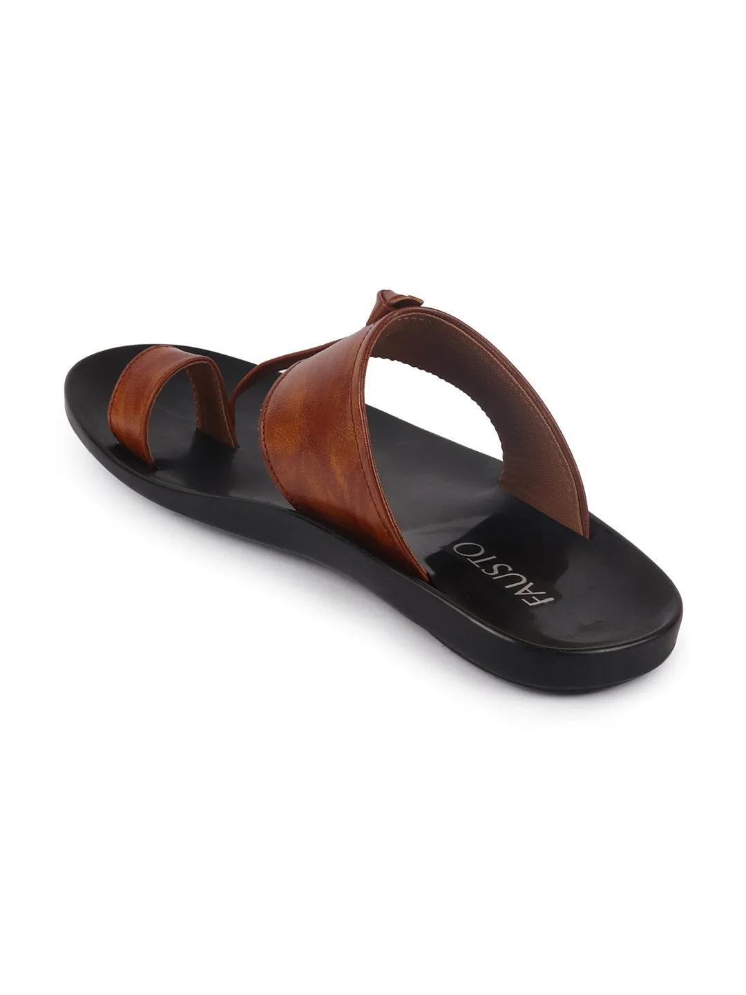 Men Tan Slip On Outdoor Toe Ring Dress Slippers