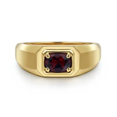 Men's 14K Yellow Gold Garnet Ring, 0.96 Carat