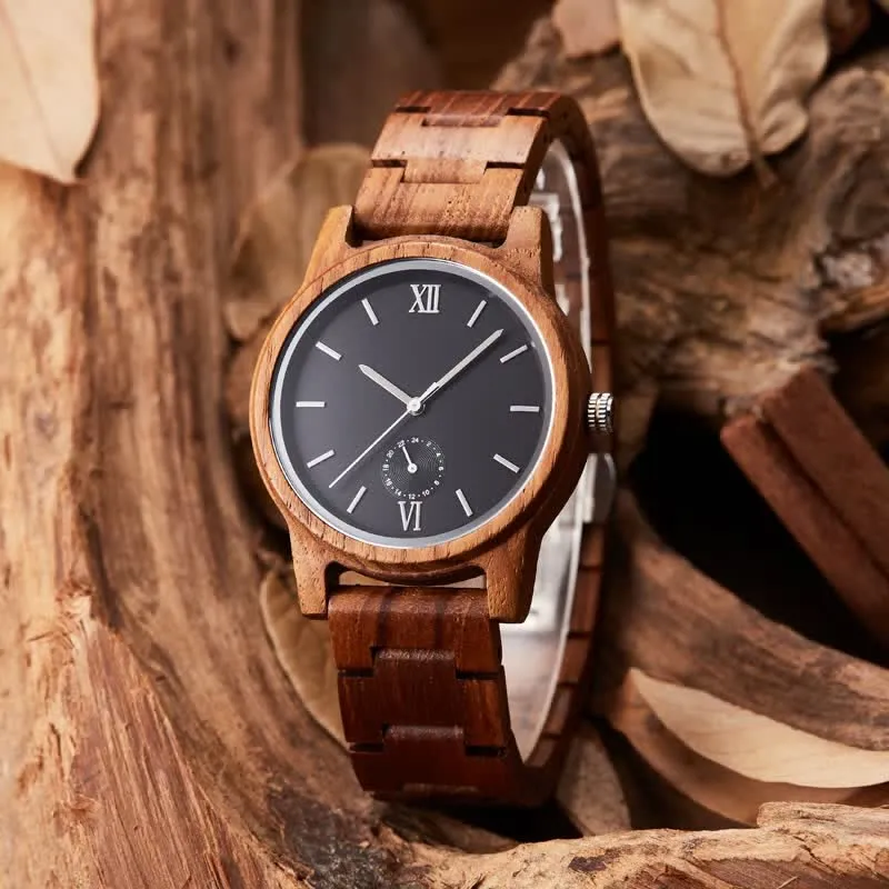 Men's Black Dial Quartz Movement Wooden Watch