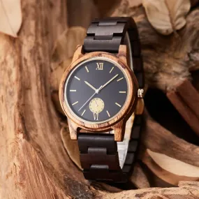 Men's Black Dial Quartz Movement Wooden Watch