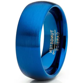 Men's Domed Blue Tungsten Carbide Wedding Band Brushed Finish - 8mm