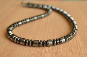 Mens Gray Stone Hematite Beaded Necklace Mens Jewelry - Garett