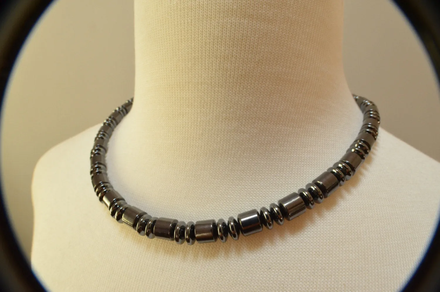 Mens Gray Stone Hematite Beaded Necklace Mens Jewelry - Garett