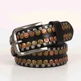 Men's Multicolour Button Rivet Studded Leather Belt