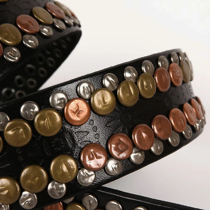 Men's Multicolour Button Rivet Studded Leather Belt