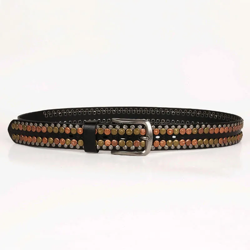 Men's Multicolour Button Rivet Studded Leather Belt