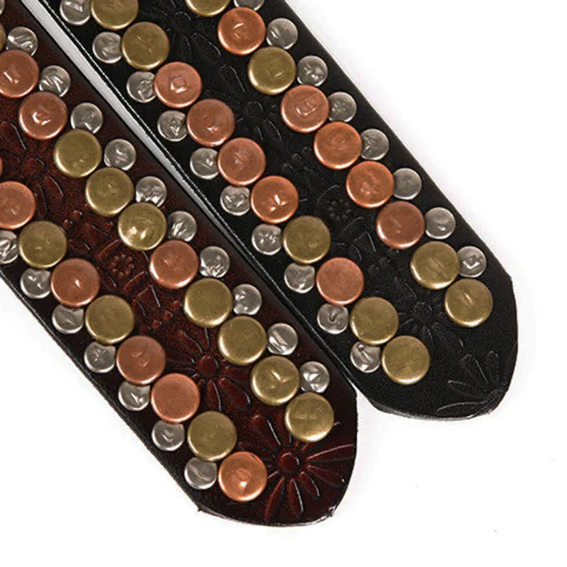 Men's Multicolour Button Rivet Studded Leather Belt