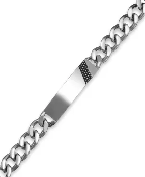 Men's Stainless Steel Striped ID Plaque Link Bracelet