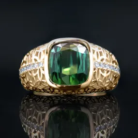 Miami Ring: Art Deco Floral Tourmaline & Diamond