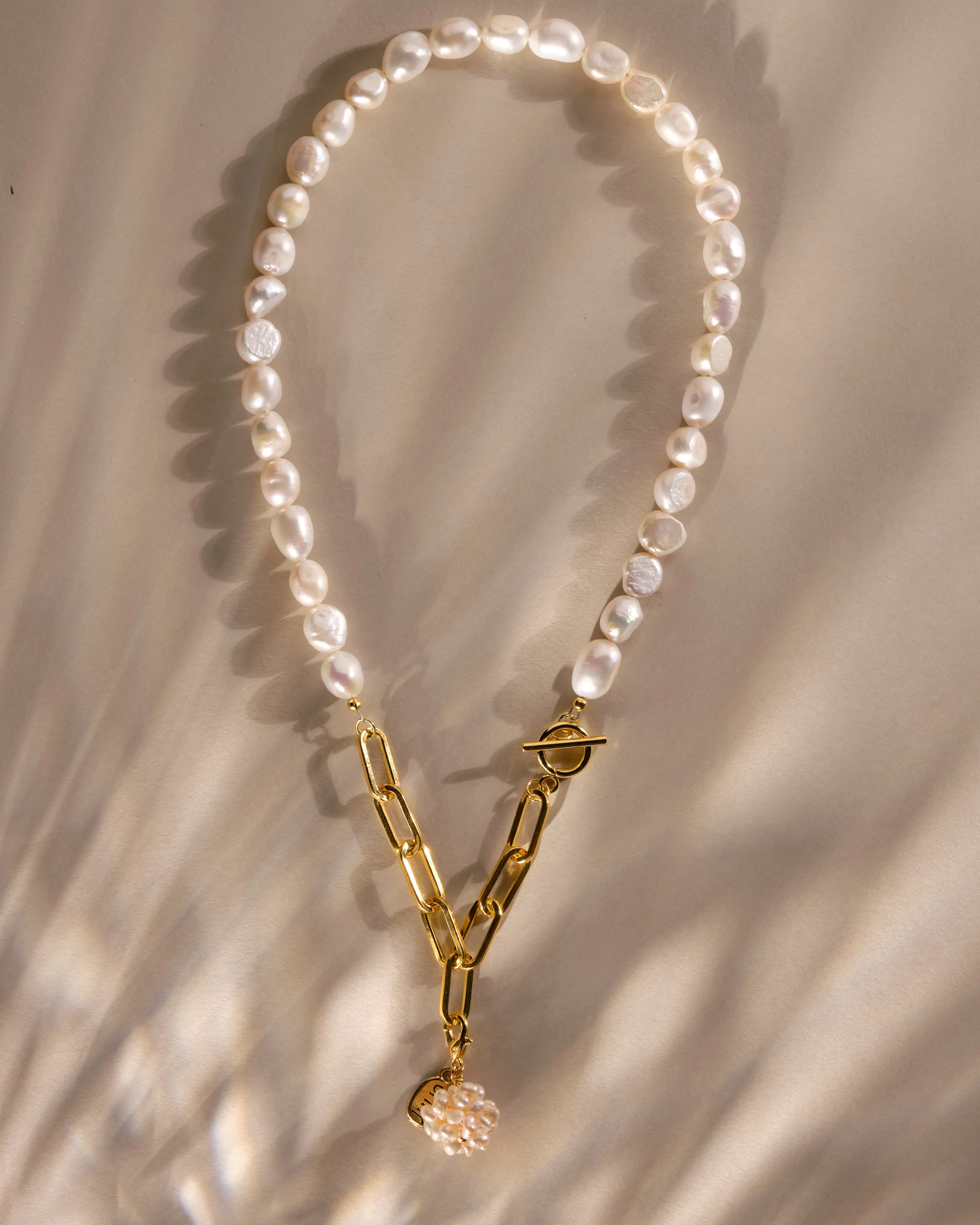 Michelle Freshwater Pearl and Paperclip Chain Necklace