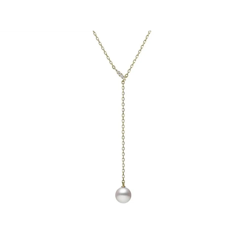 Mikmoto 18K Yellow Gold Diamond and Akoya Pearl Drop Necklace