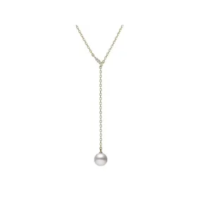 Mikmoto 18K Yellow Gold Diamond and Akoya Pearl Drop Necklace