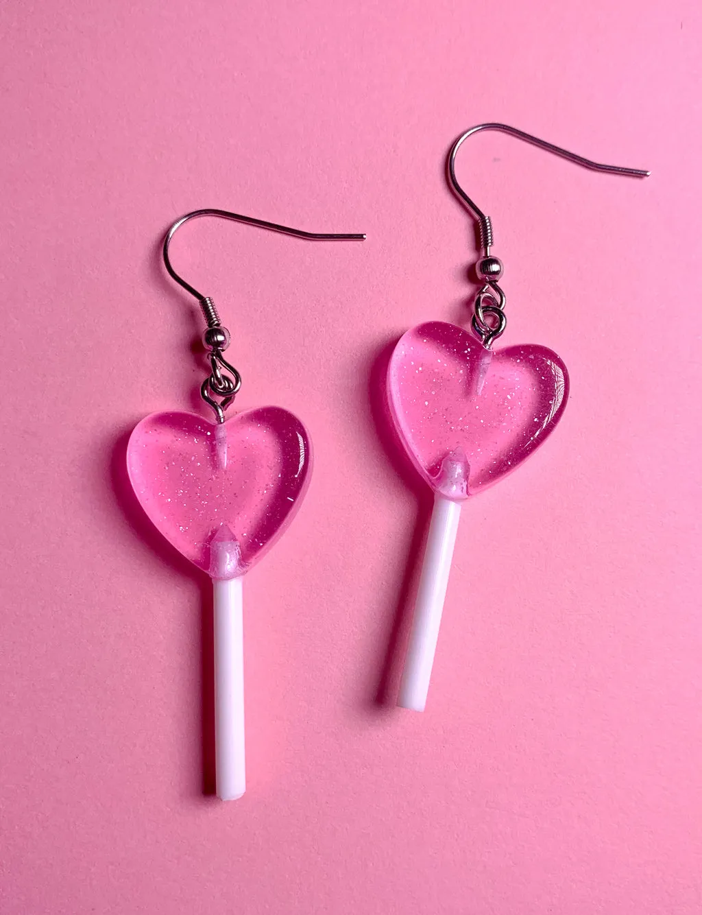 MINI HEART LOLLIPOP EARRINGS - PINK