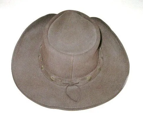 Minnetonka Genuine Distressed Brown Leather Concho Hat Size Small Vintage Boho Cowgirl Cowhide Free Spirited People