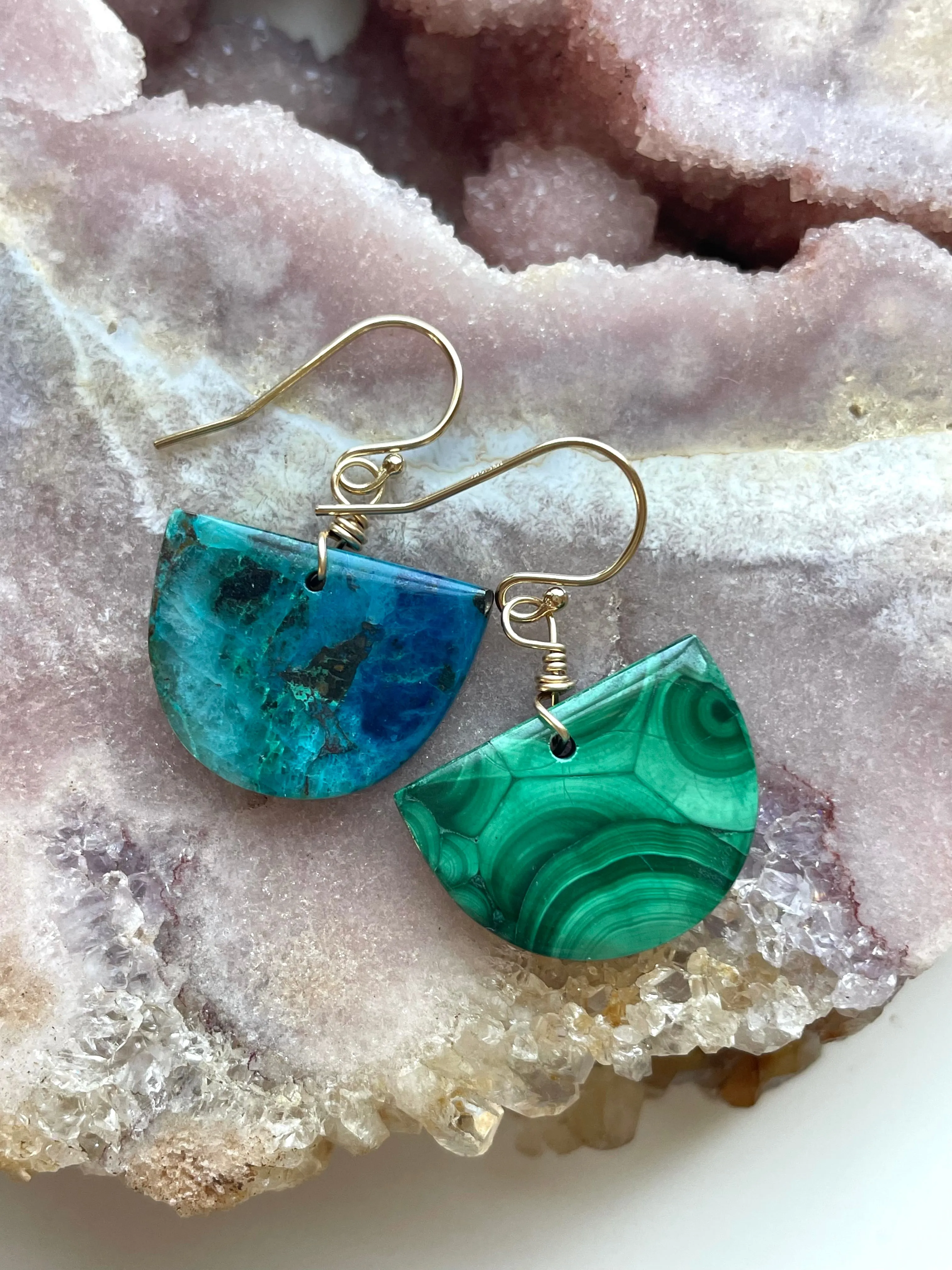 Mismatched earrings malachite and Chrysocolla