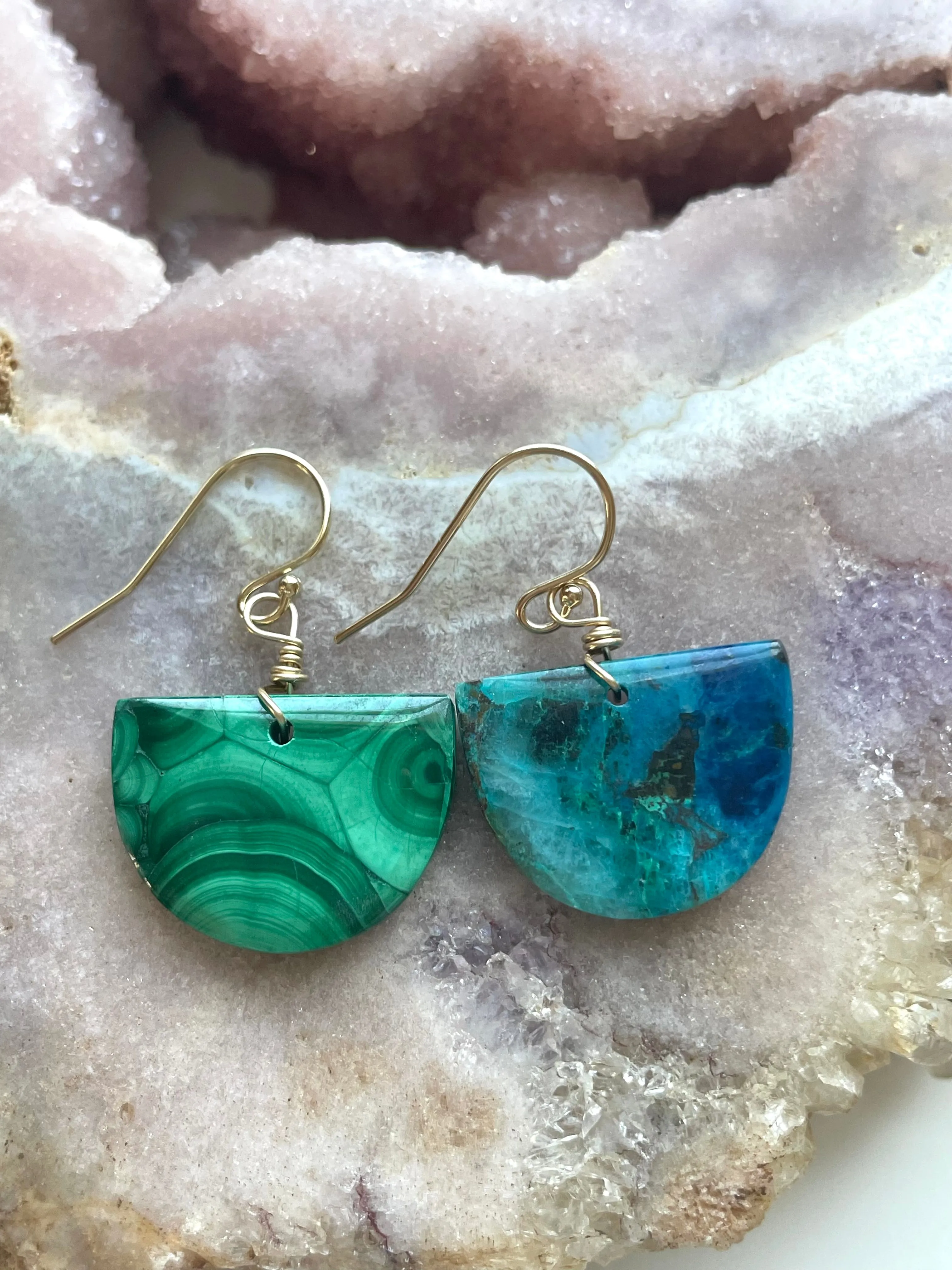 Mismatched earrings malachite and Chrysocolla