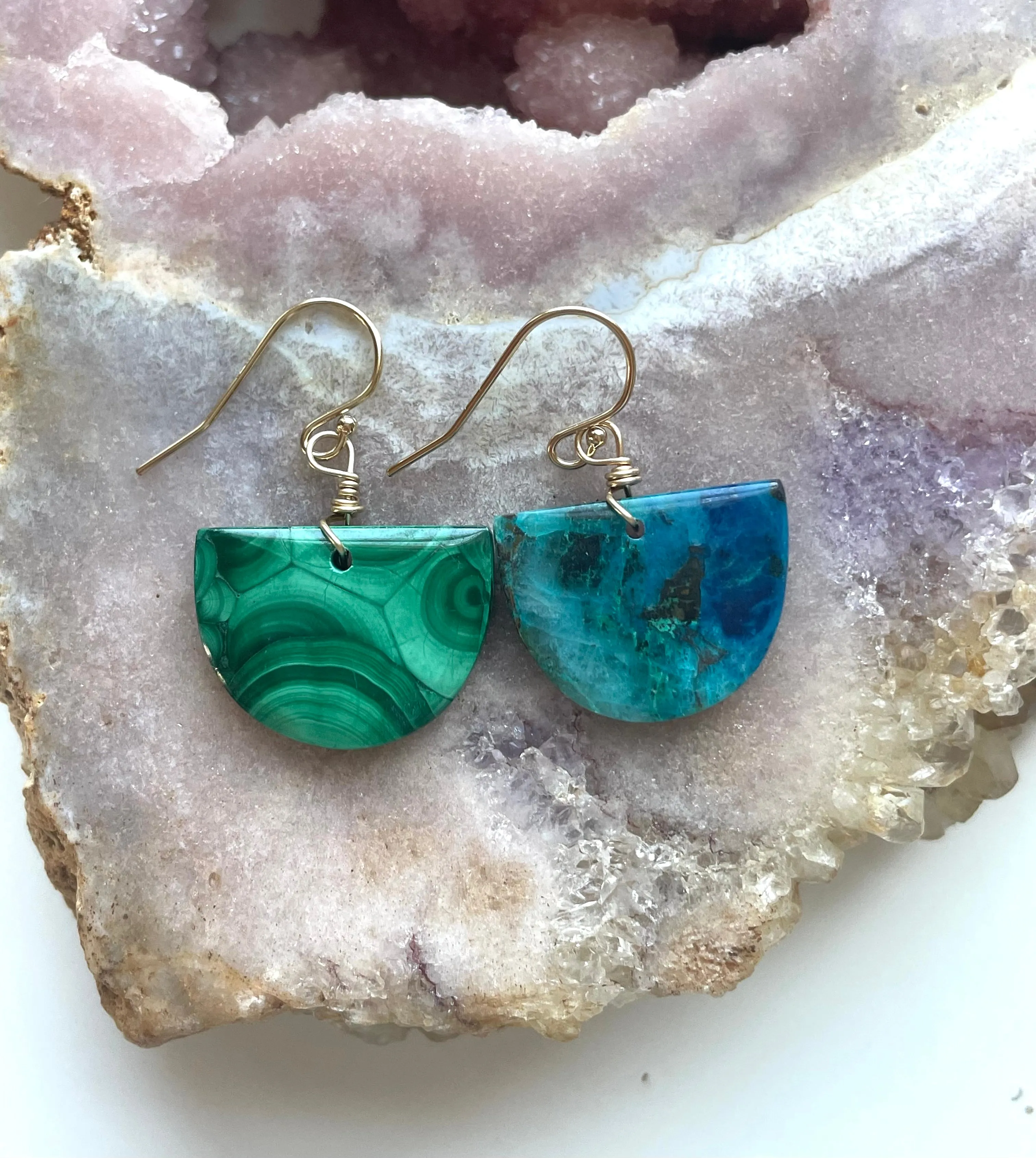 Mismatched earrings malachite and Chrysocolla