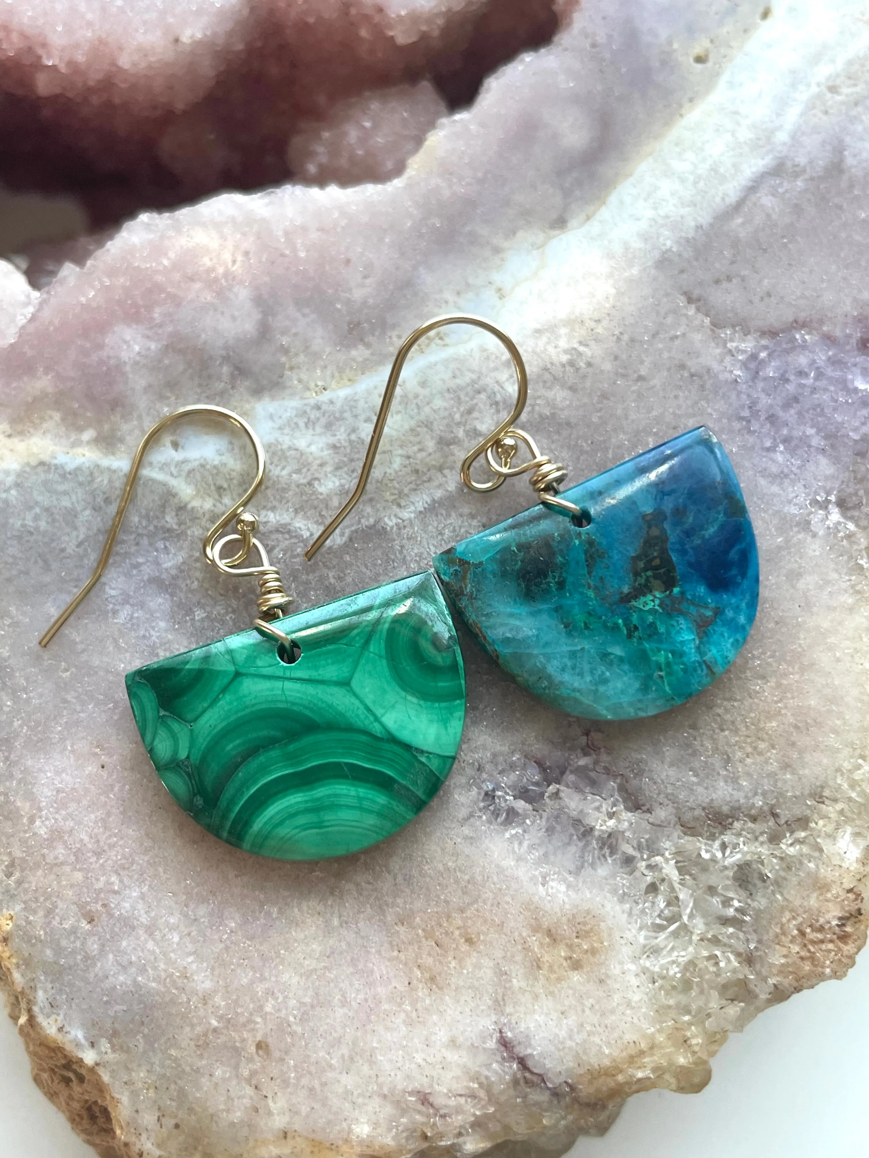 Mismatched earrings malachite and Chrysocolla