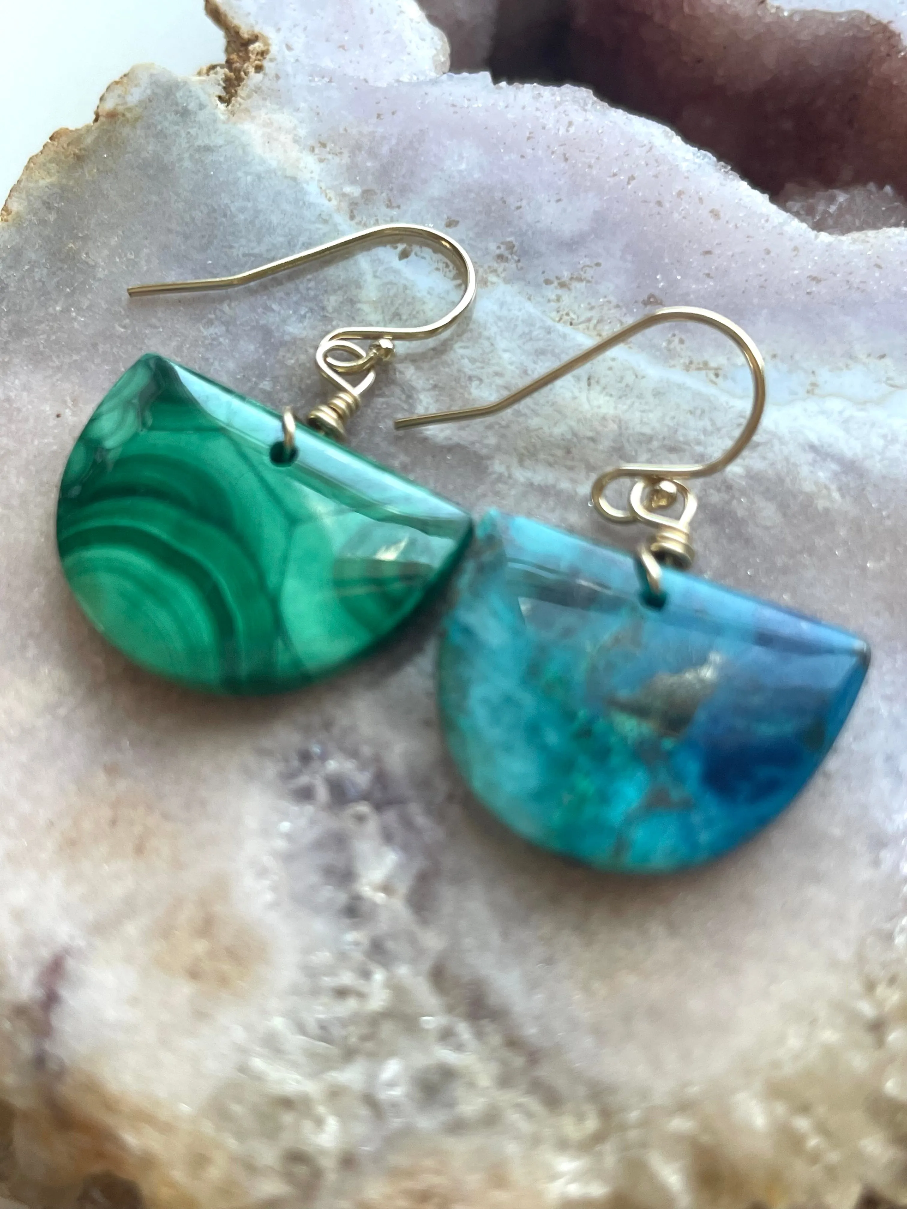 Mismatched earrings malachite and Chrysocolla