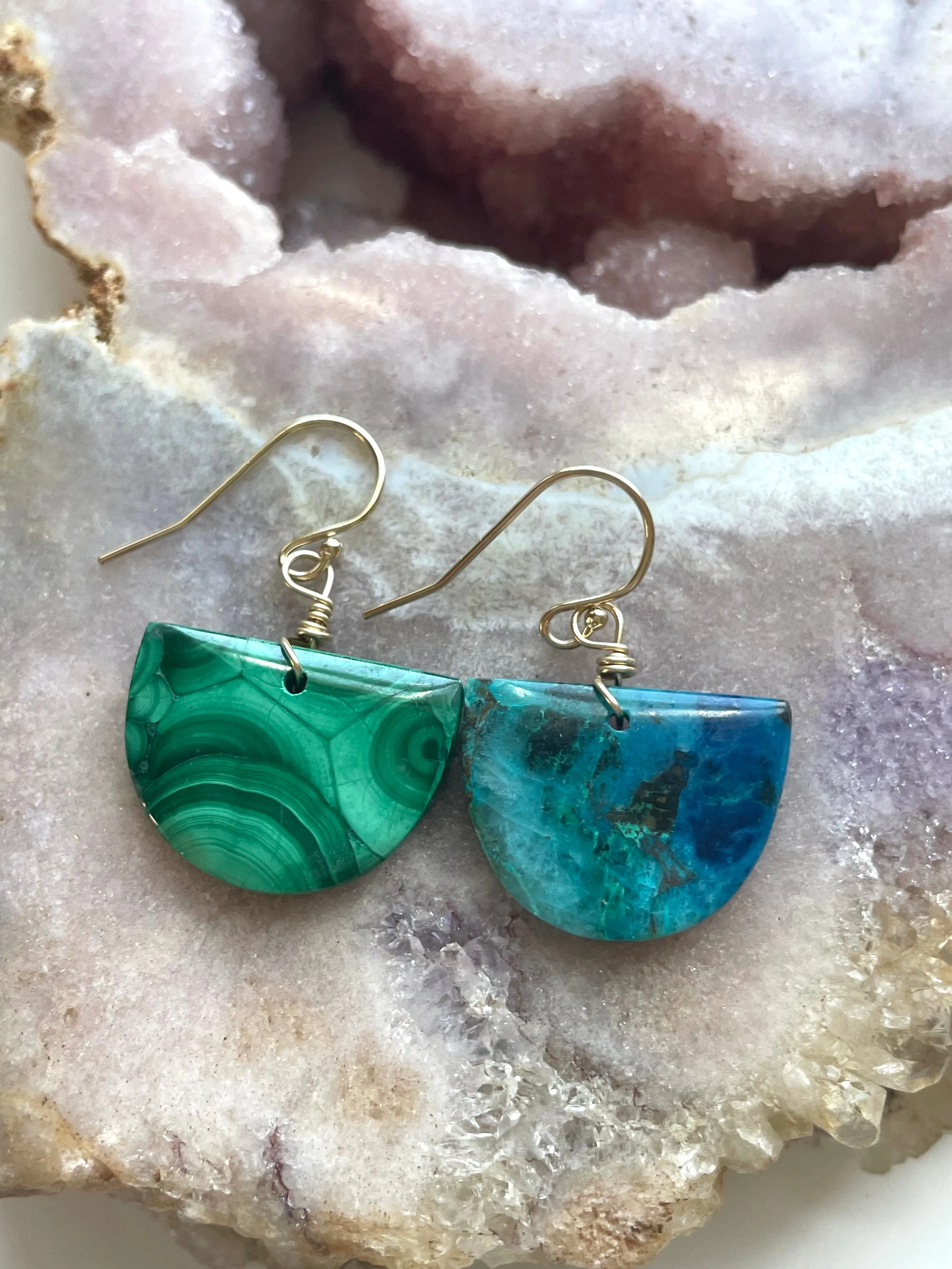 Mismatched earrings malachite and Chrysocolla