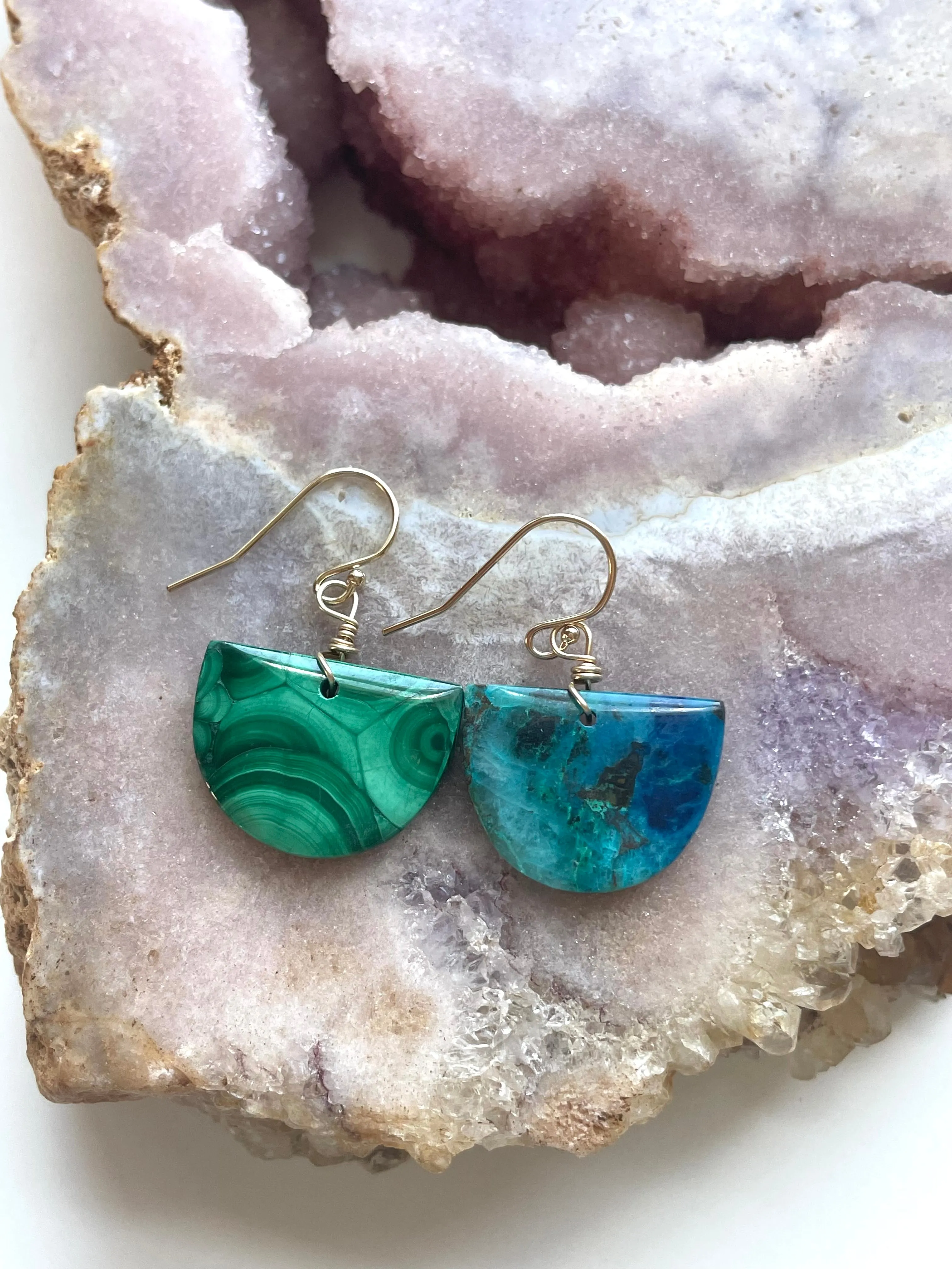 Mismatched earrings malachite and Chrysocolla