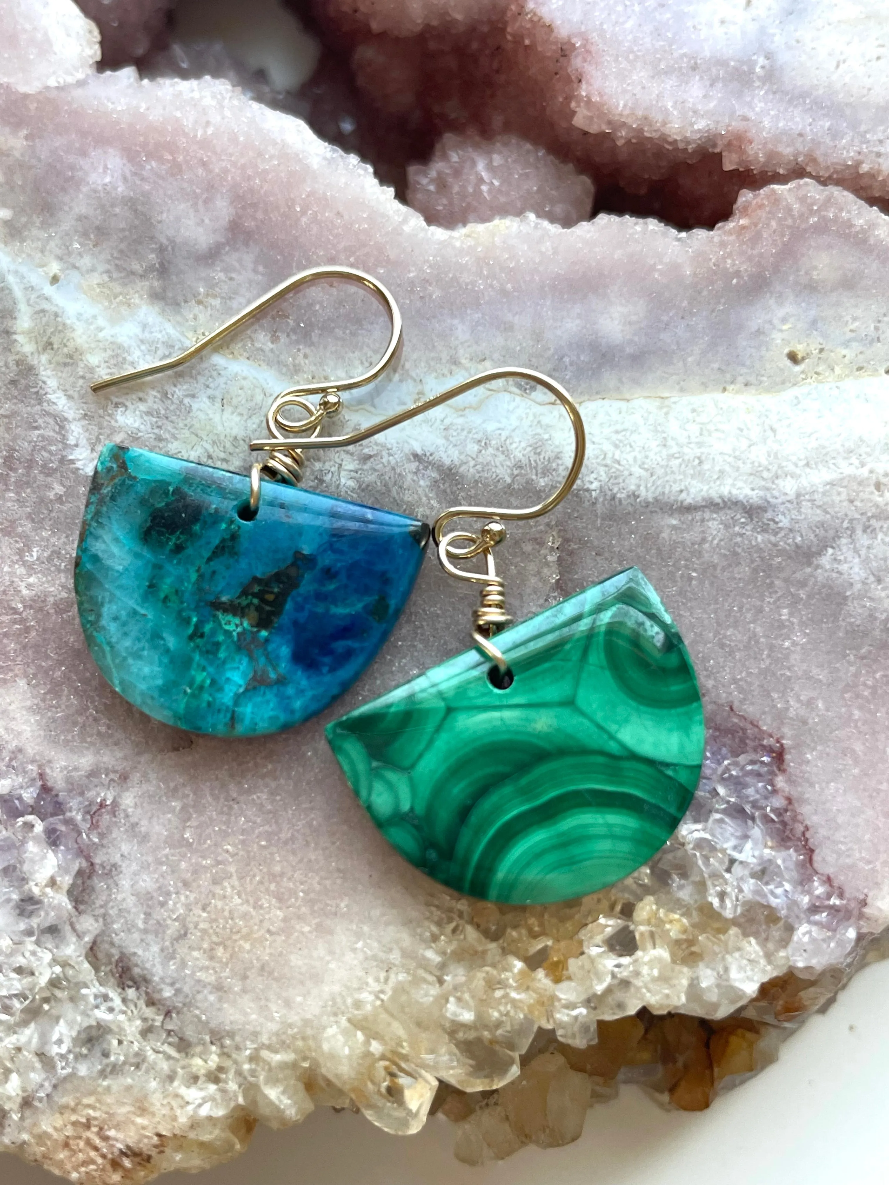 Mismatched earrings malachite and Chrysocolla