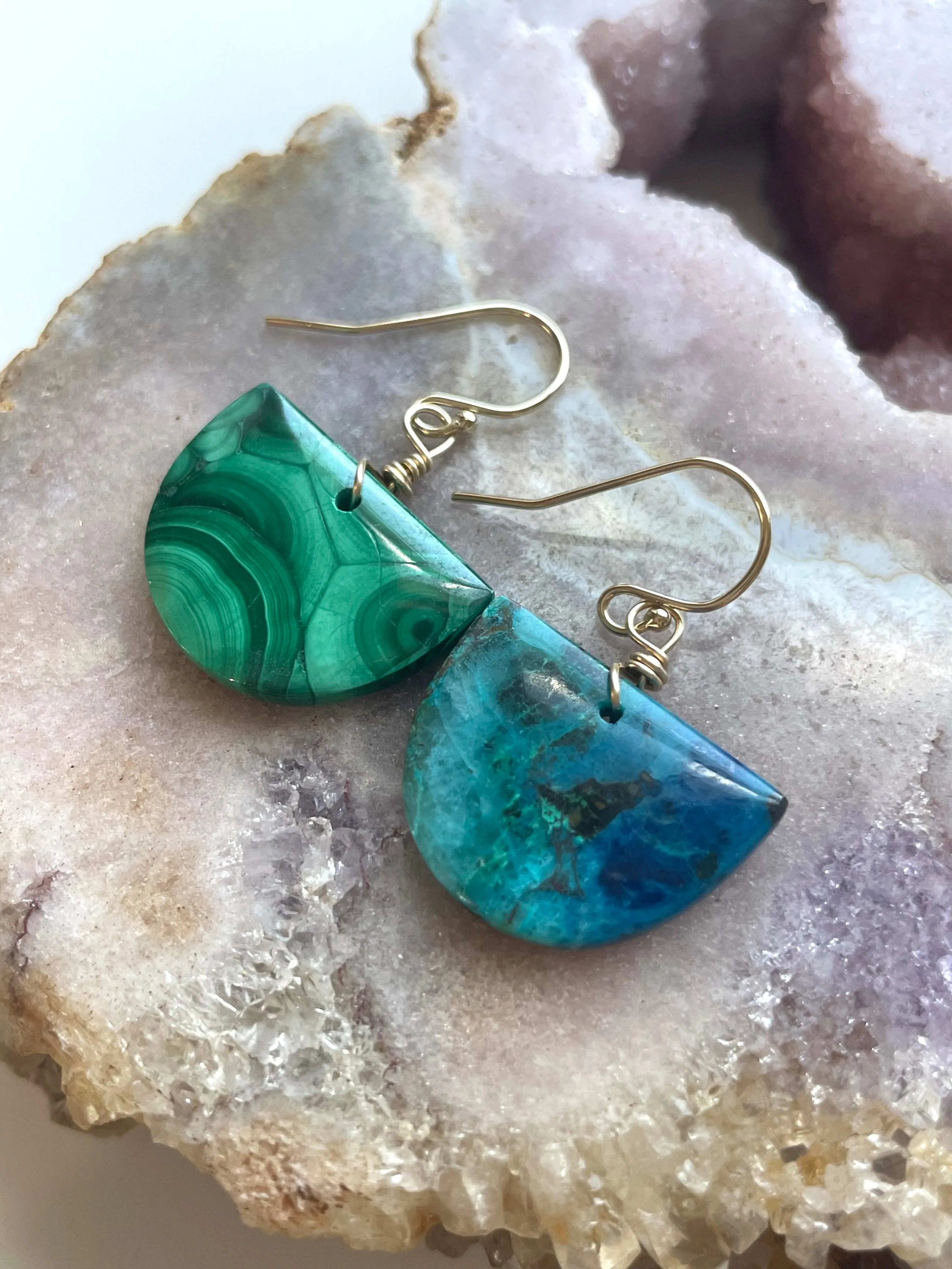 Mismatched earrings malachite and Chrysocolla