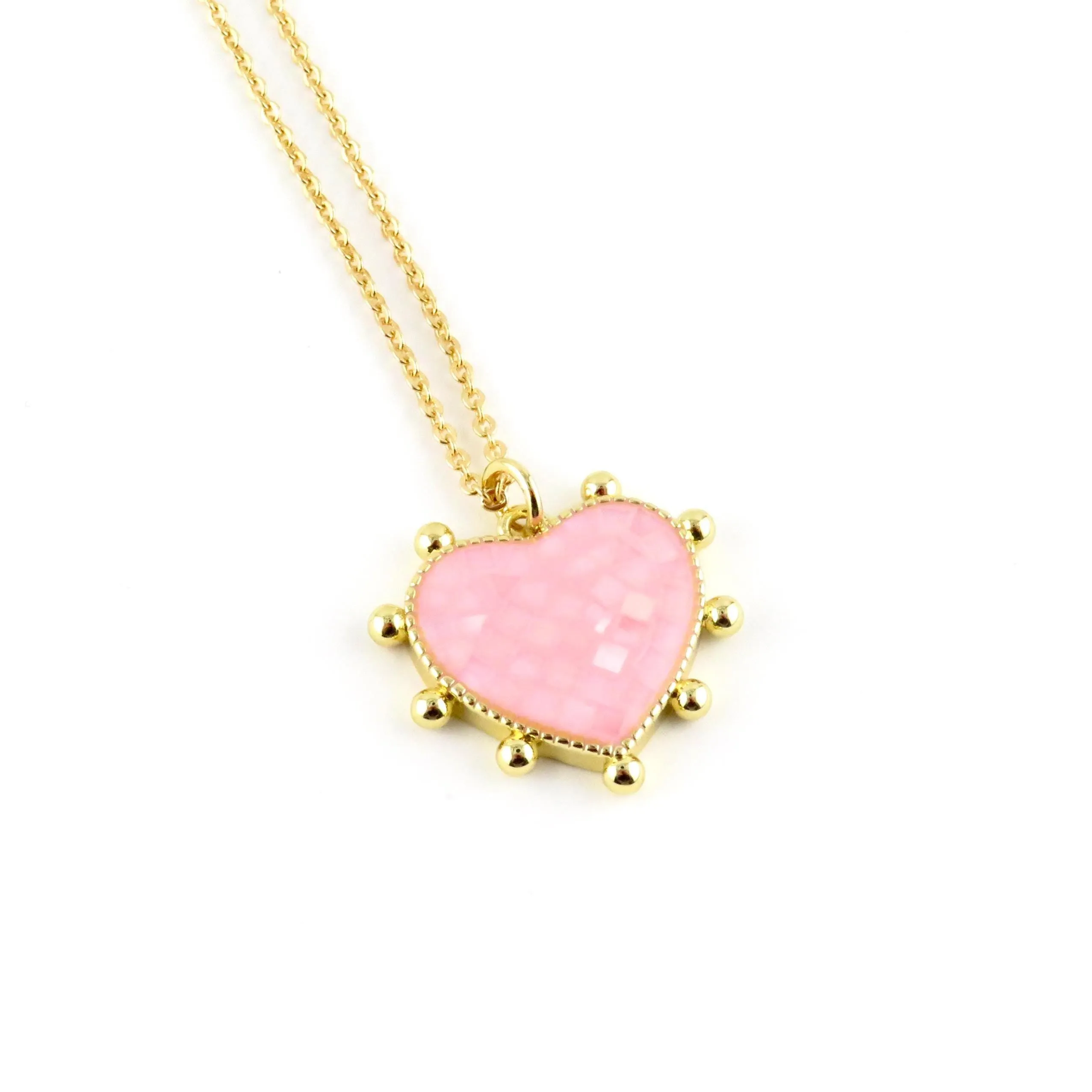 Mosaic Pearl Heart Necklace - Pink