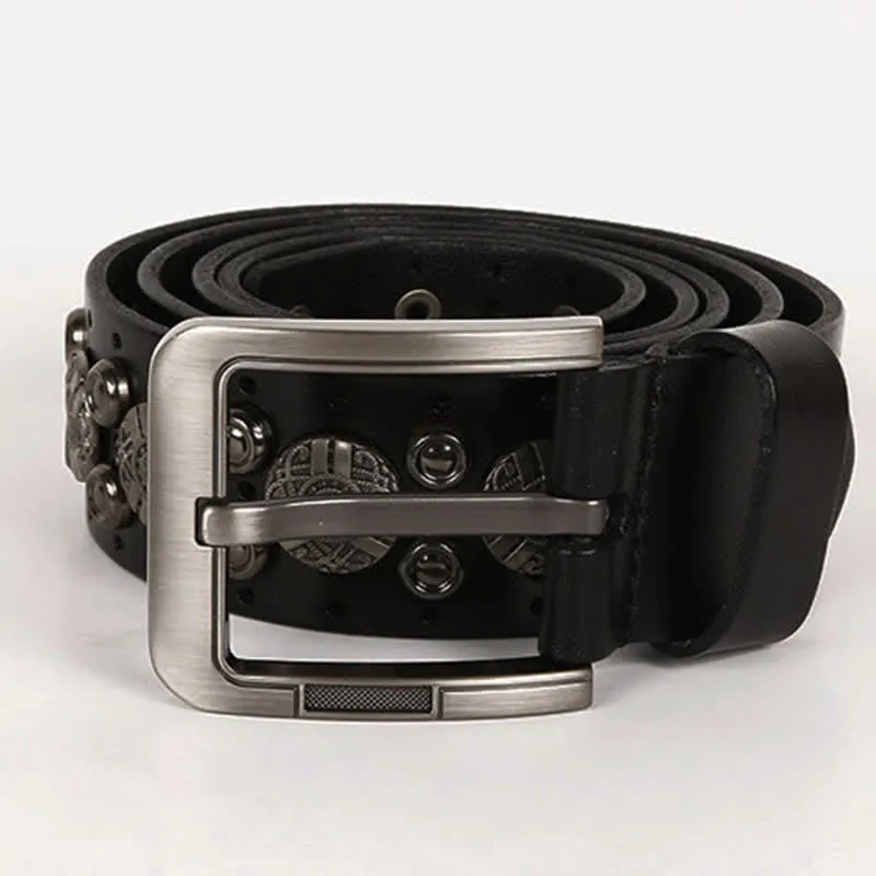 Motorcycle Jeans Heavy Metal Rivet Leather Belt