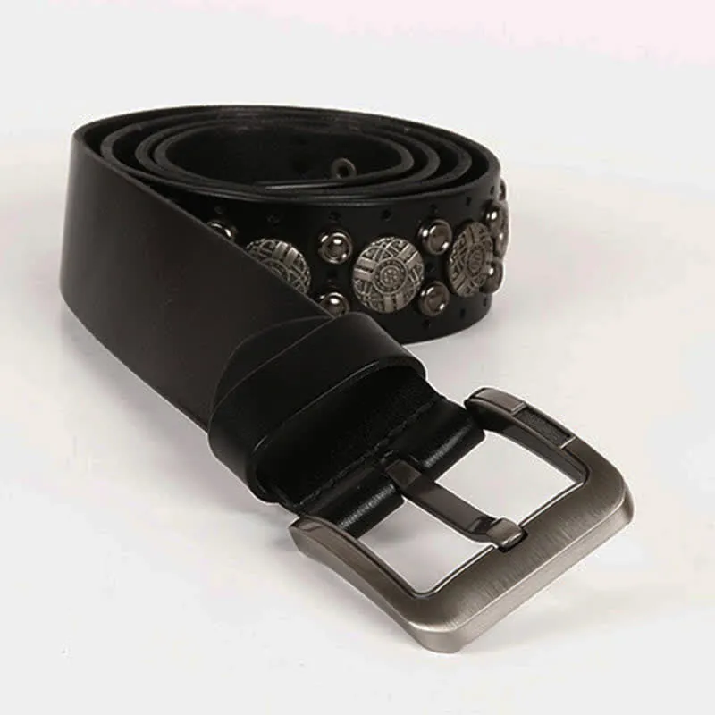 Motorcycle Jeans Heavy Metal Rivet Leather Belt