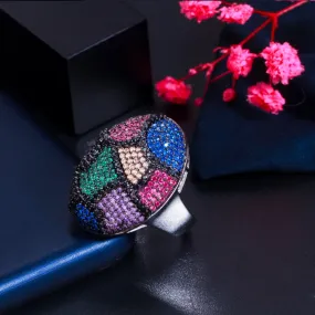 Multi-Color CZ Micro-Pave Rhodium Plated Luxury Cocktail Ring