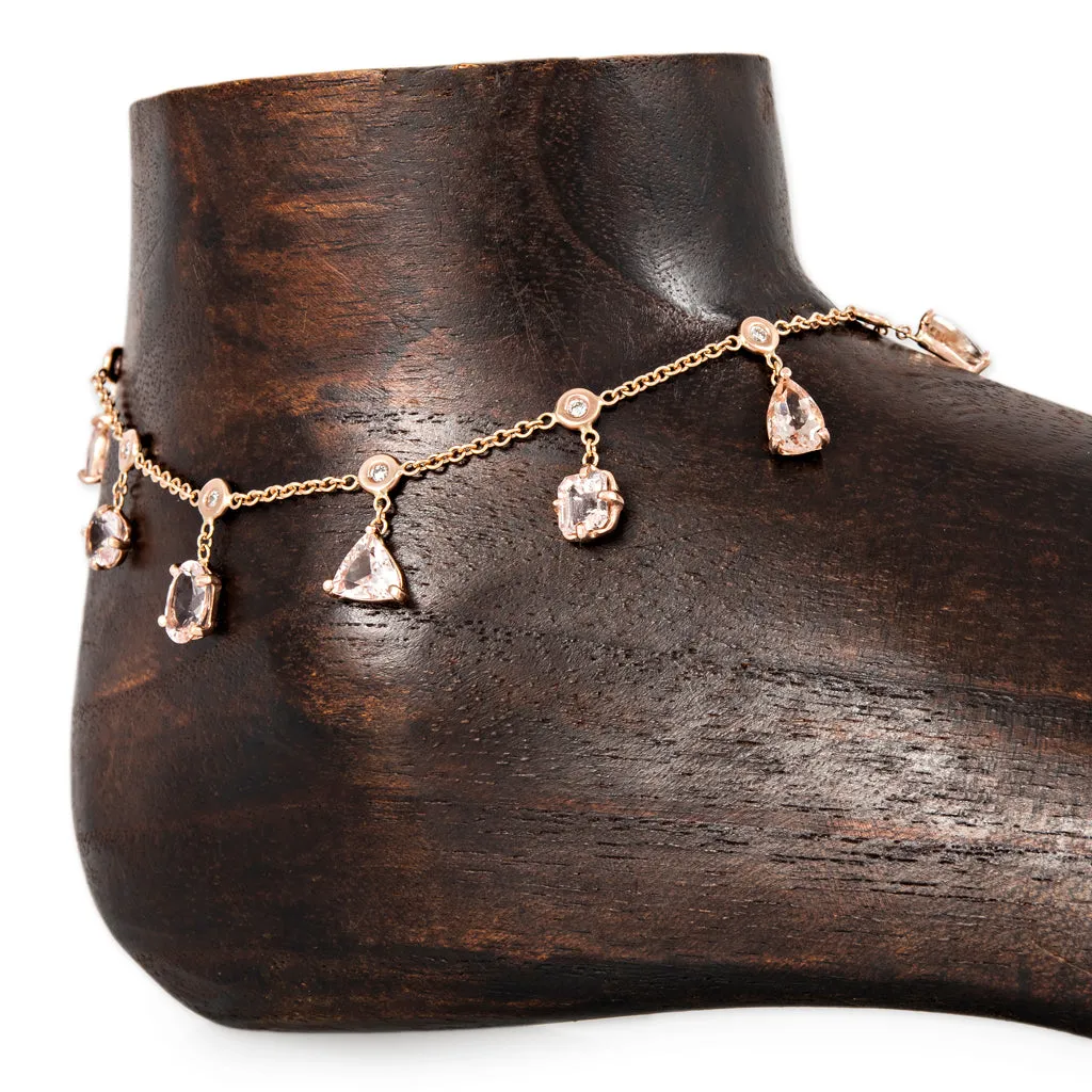 MULTI SHAPE MORGANITE   DIAMOND SHAKER ANKLET