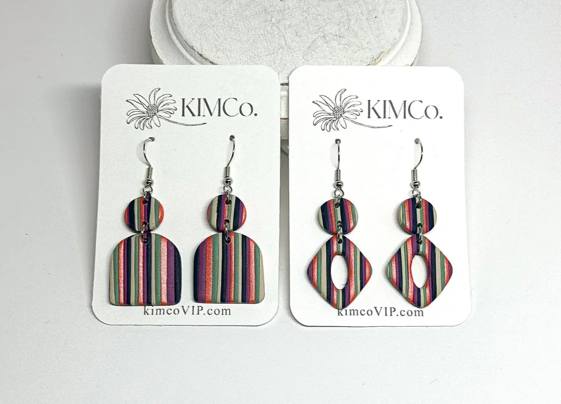 Multi Stripe Polymer Clay Earrings • 3 options