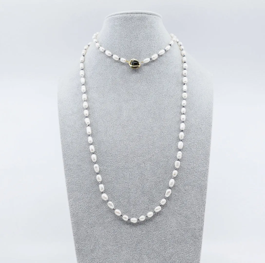 Multi-style Opera Pearl Necklace (Black Terahertz Stone)