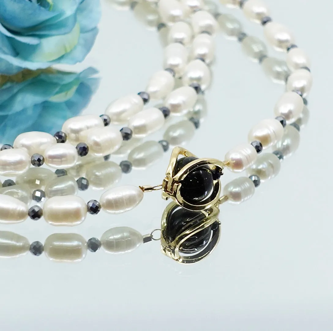 Multi-style Opera Pearl Necklace (Black Terahertz Stone)