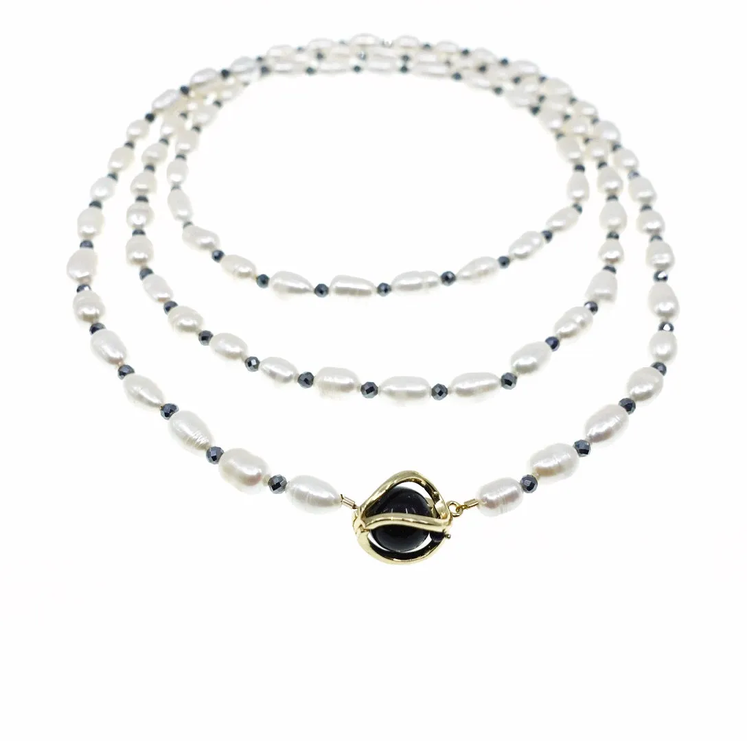 Multi-style Opera Pearl Necklace (Black Terahertz Stone)