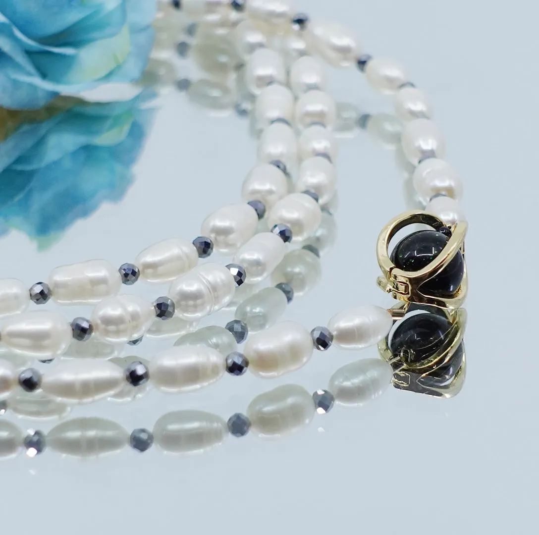 Multi-style Opera Pearl Necklace (Black Terahertz Stone)