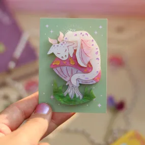 Mushroom Dragon (white and pink) Brooch or Necklace