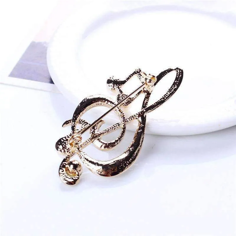 Music Notes Brooch / Pin - Gold with Crystals and Pearls