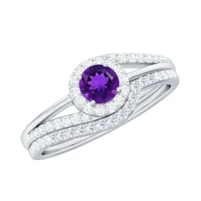 Natural Amethyst and Diamond Minimal Bridal Ring Set