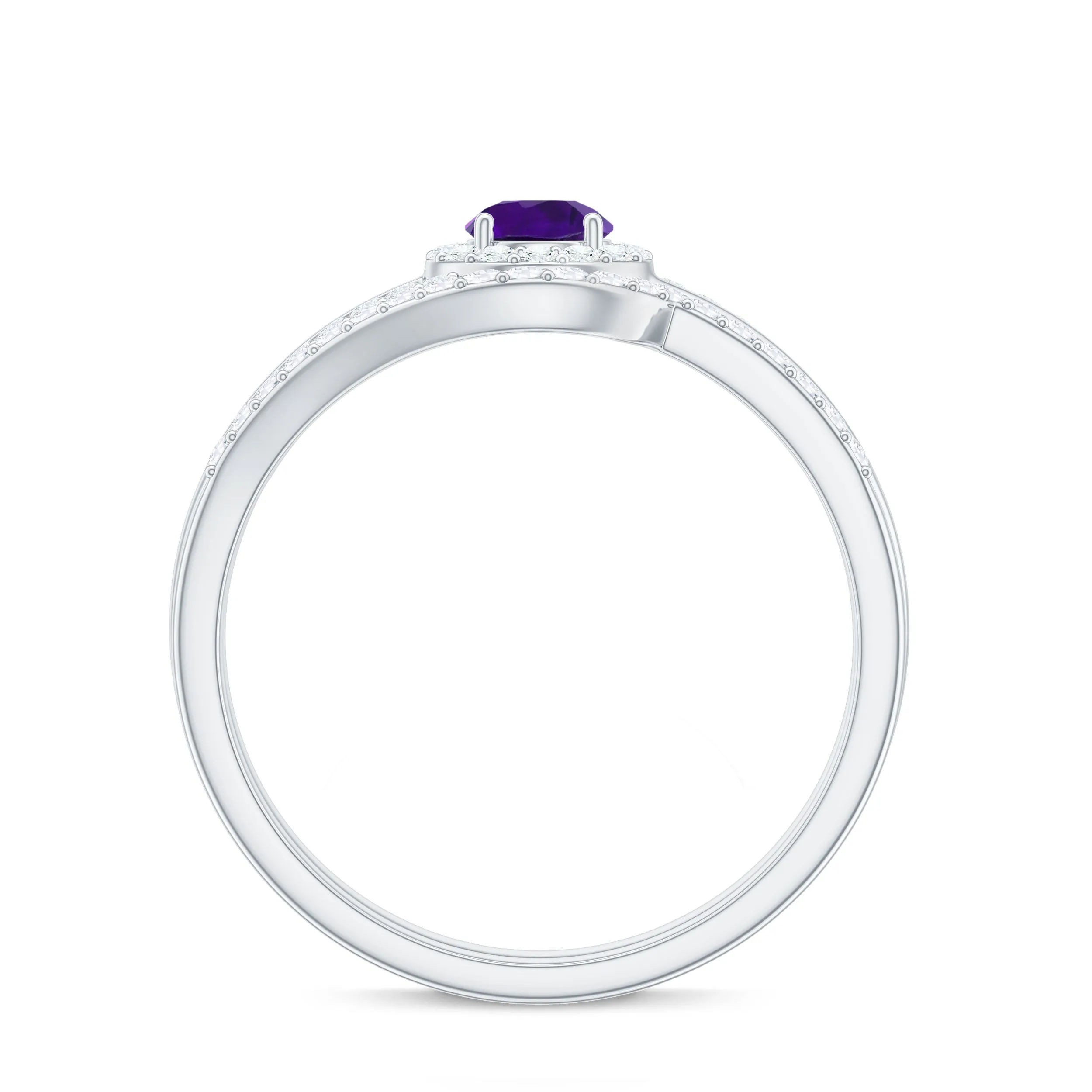 Natural Amethyst and Diamond Minimal Bridal Ring Set